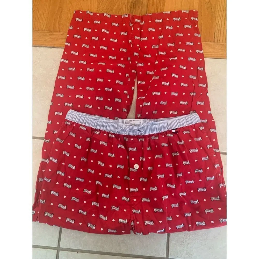 Tommy Hilfiger Red LOVE Pajama Pants Men's Sz M 100% Cotton
